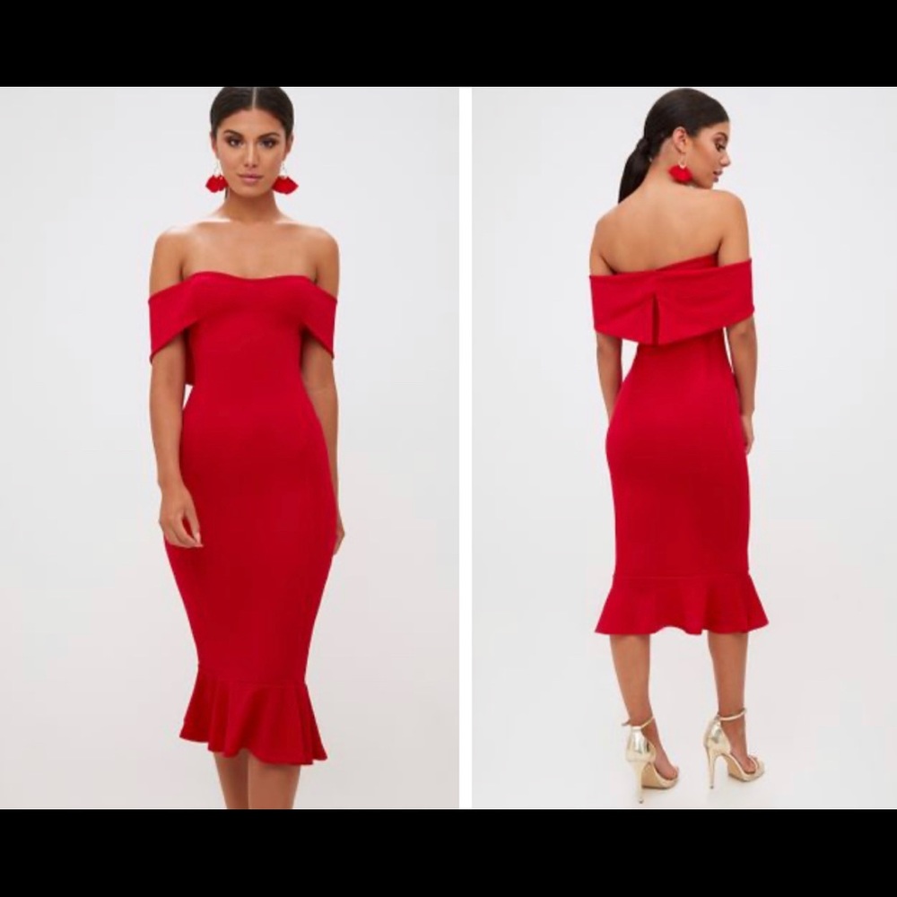 Red Bardot Frill -Pretty Little Thing